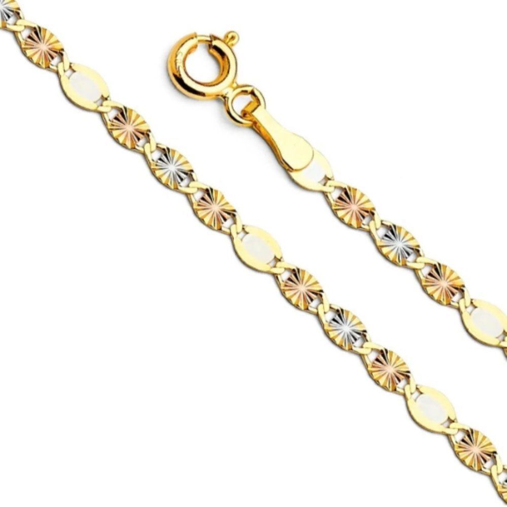 14k solid Yellow White Rose Gold Necklace DC Star Tri Color Solid 3 mm 22"